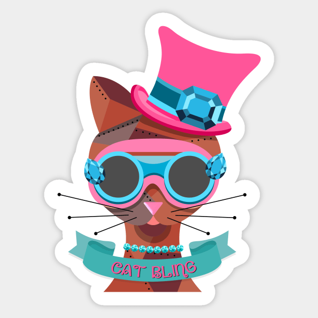 Funky Steampunk Cat Bling Sticker by AlondraHanley